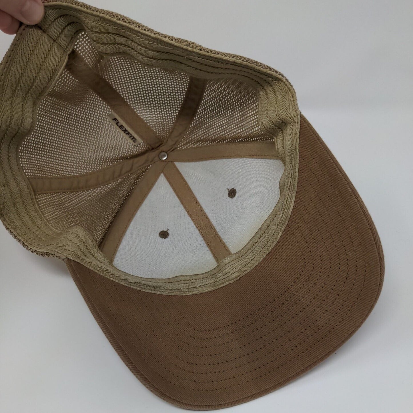 Tree Flag Fitted Mesh Back Trucker Hat Tan One Size Columbia Flexfit