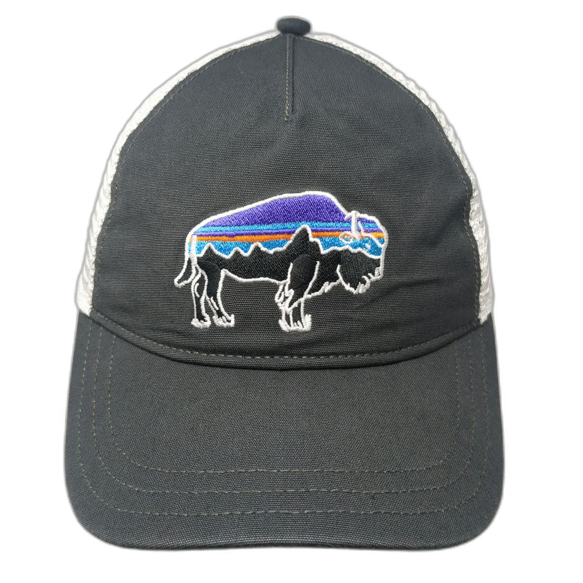 Patagonia Trucker Hat Gray White One Size Snapback Bison Buffalo Mesh Back