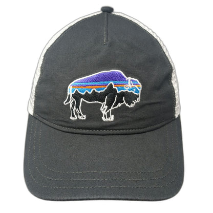Patagonia Trucker Hat Gray White One Size Snapback Bison Buffalo Mesh Back