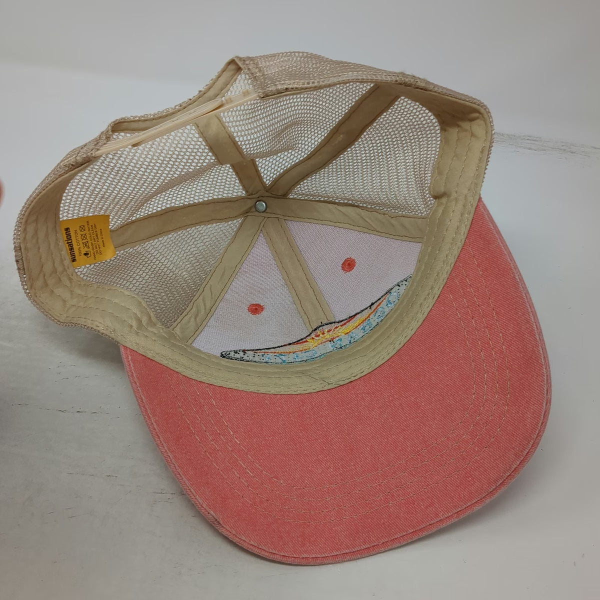 Sunsations Trucker Hat Pink Beige One Size Ocean City Maryland Patch Snapback