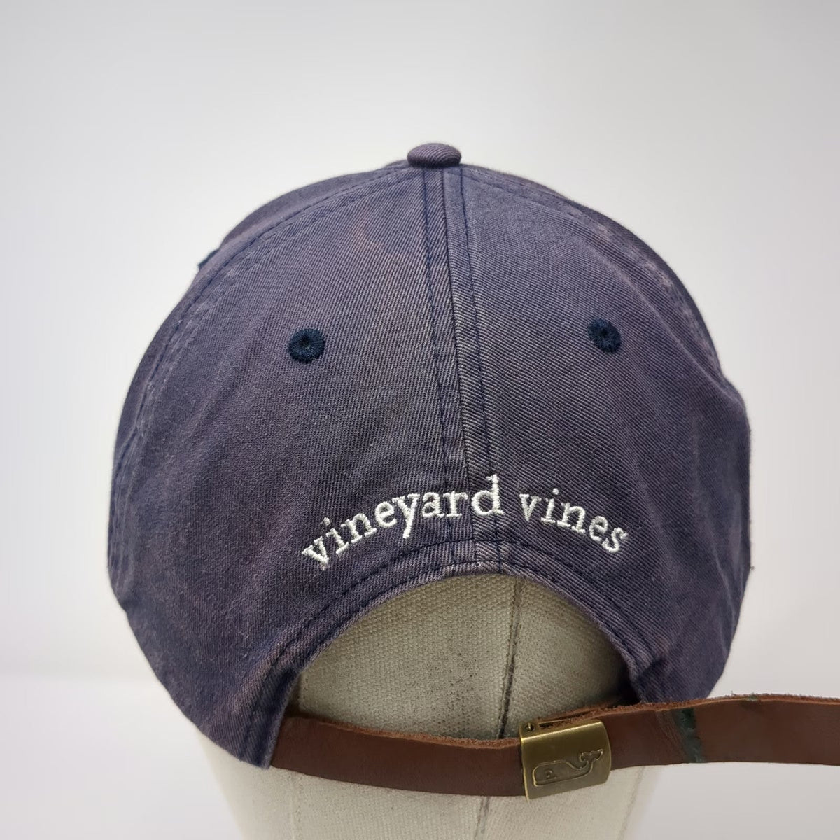 Vineyard Vines Baseball Cap Blue One Size Leather Strapback Hat Whale Logo