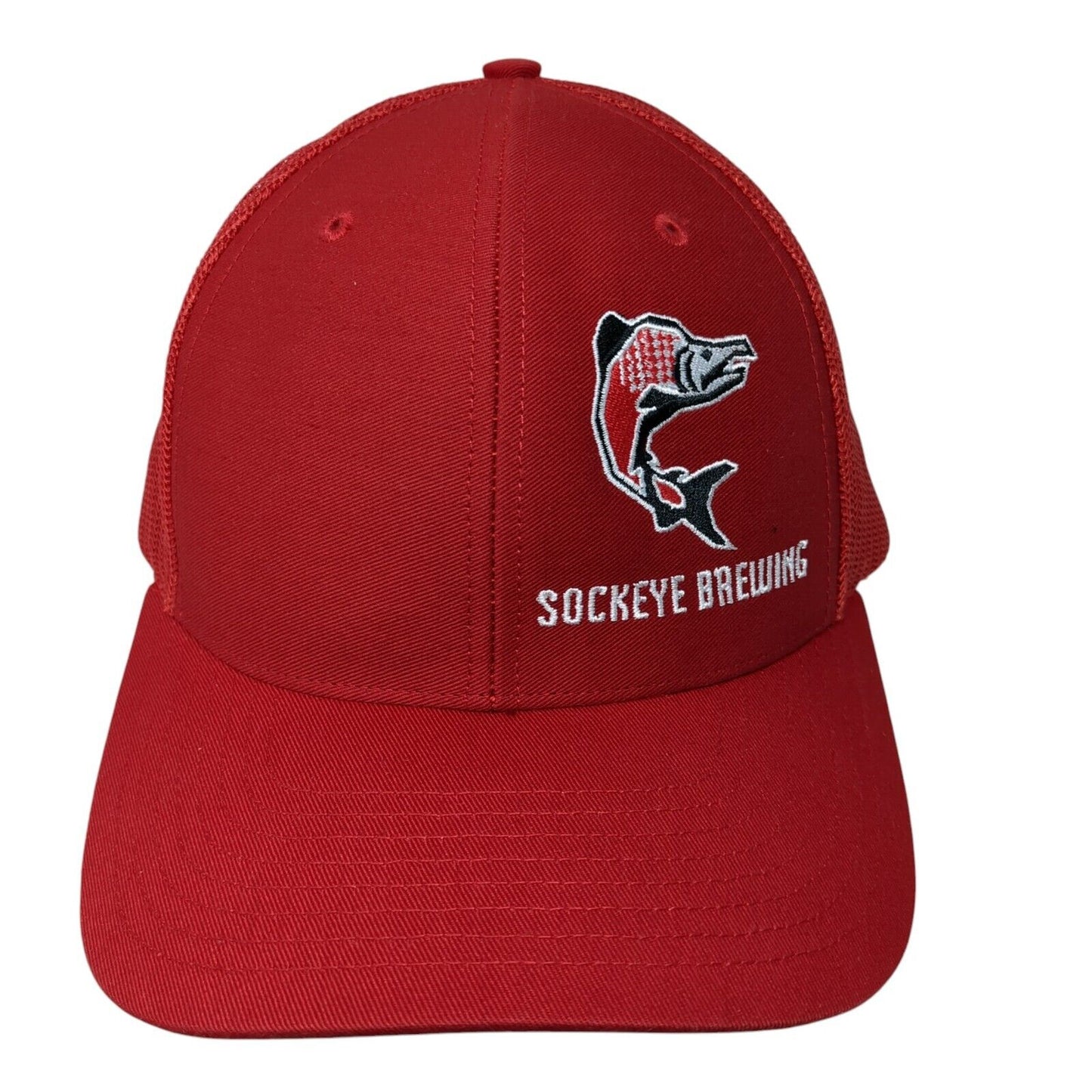 Sockeye Brewing Snapback Trucker Hat Red OS Adjustable Mesh Back Richardson