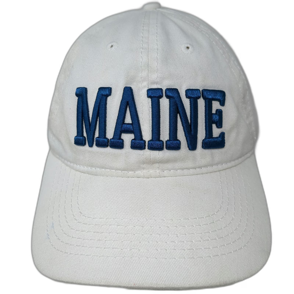 ESY Baseball Cap White Blue One Size Maine Embroidered Strapback Cotton Hat