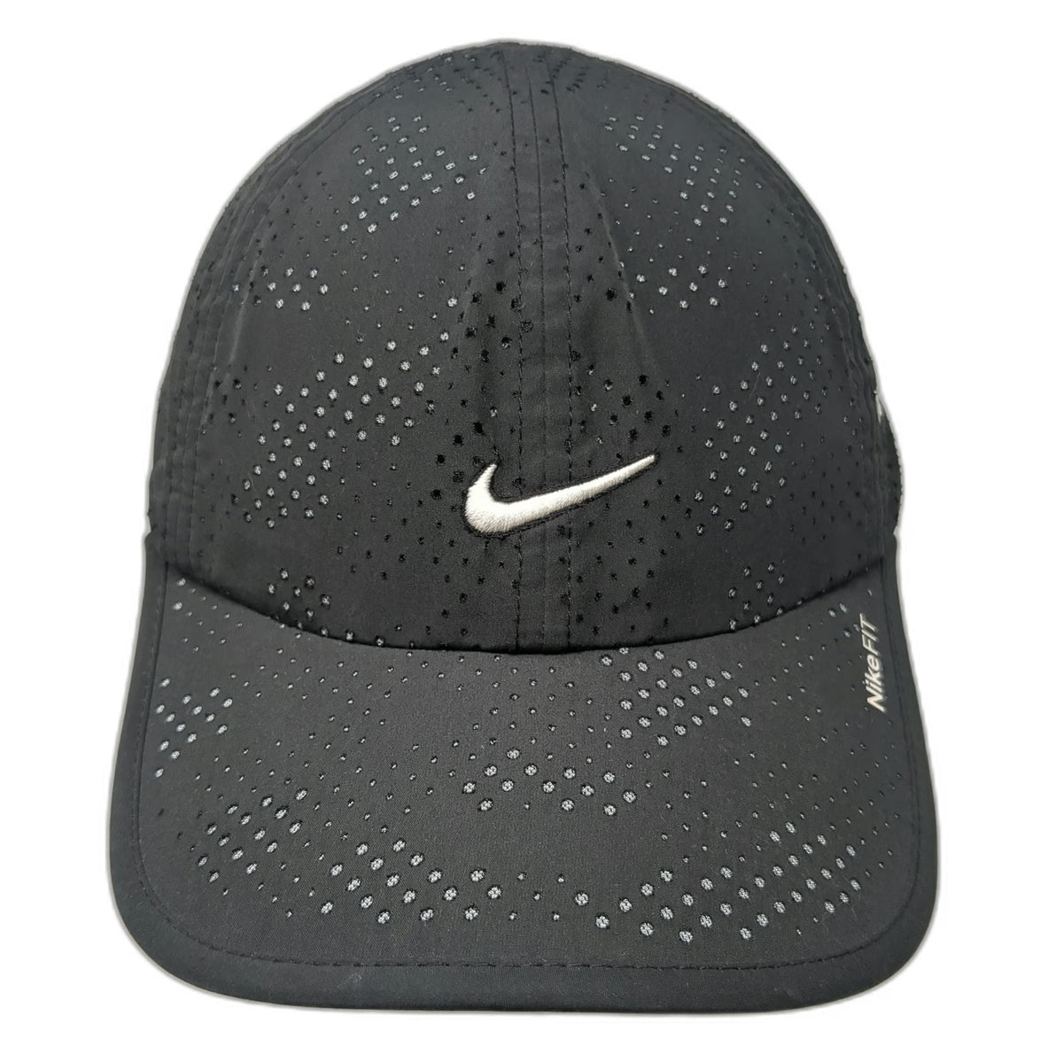 Nike Baseball Cap Gray OSFM Perforated Bob Firman Running Swoosh Strapback Hat