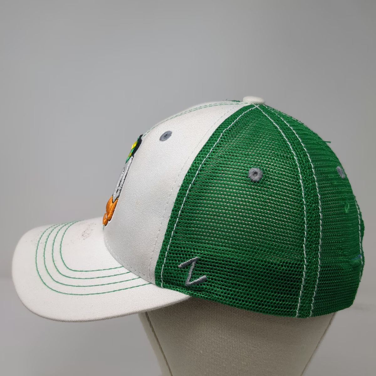 Oregon Ducks NCAA Zephyr Trucker Hat White Green One Size Mesh Snapback Mascot