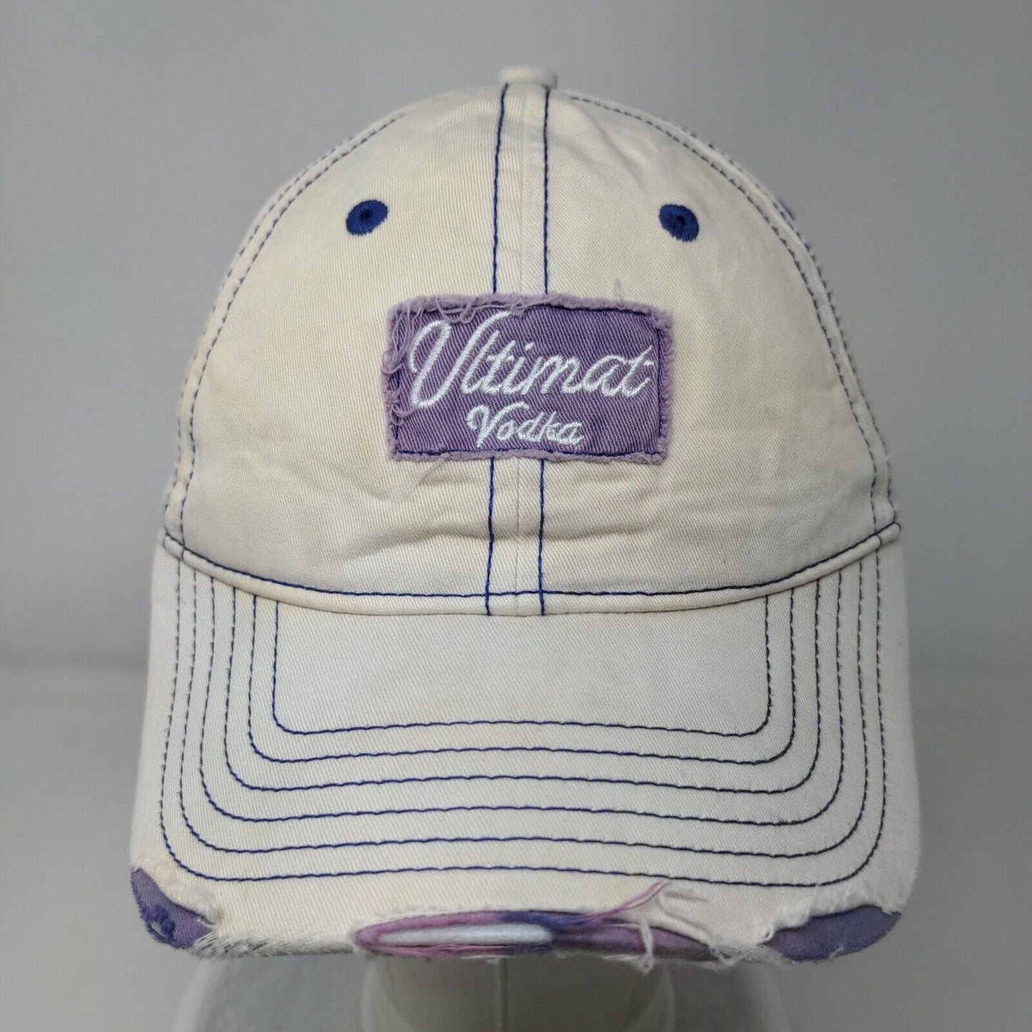 Ultimat Vodka Slideback Hat White OSFM Adjustable Embroidered Distressed 6 Panel