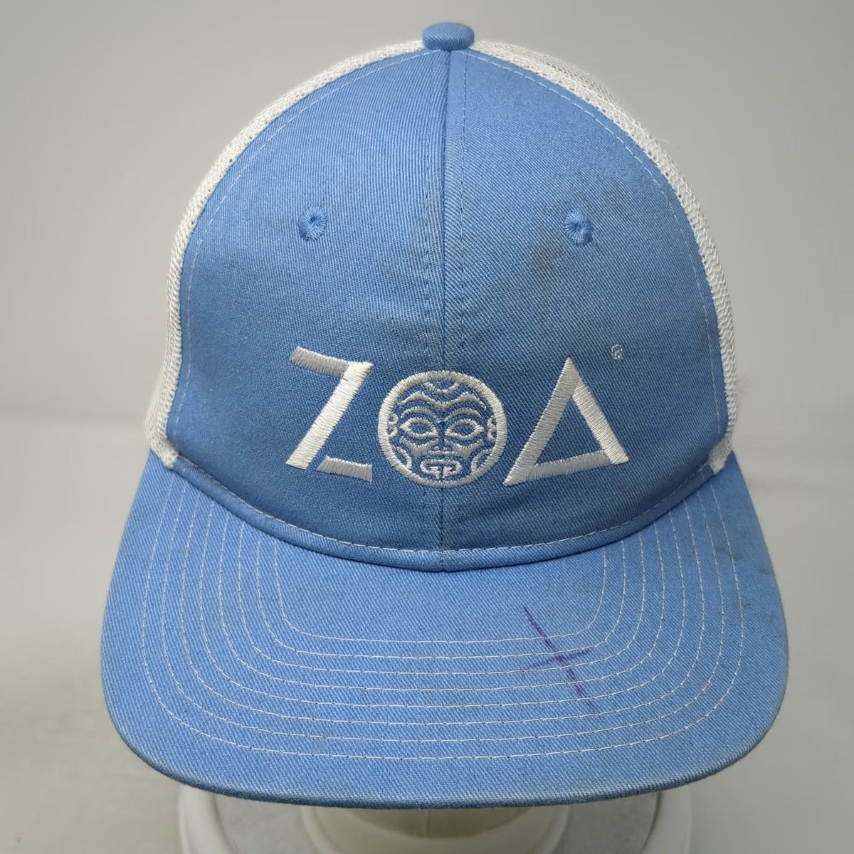 Port Authority Trucker Hat Blue White One Size Embroidered ZOA Logo Snapback