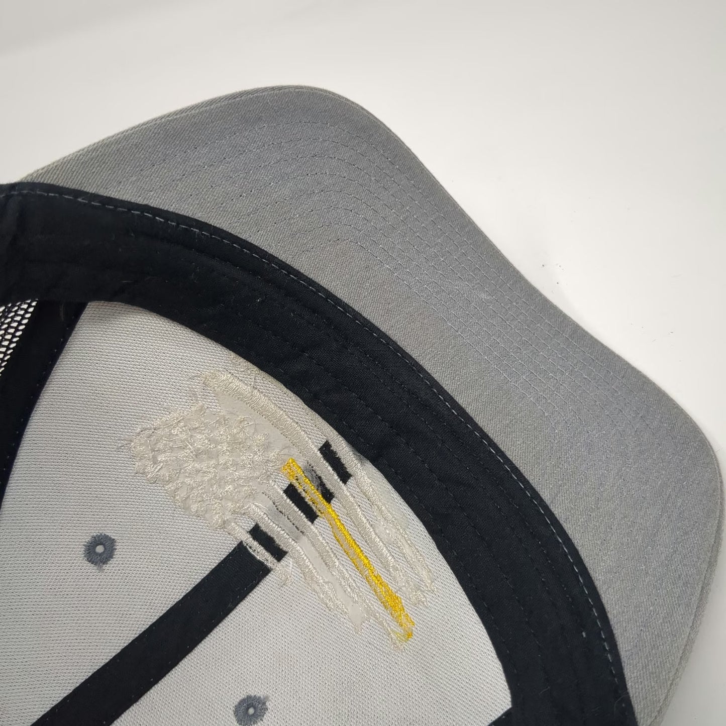 Sport-Tek Trucker Hat Gray One Size Mesh Snapback Thin Yellow Line American Flag