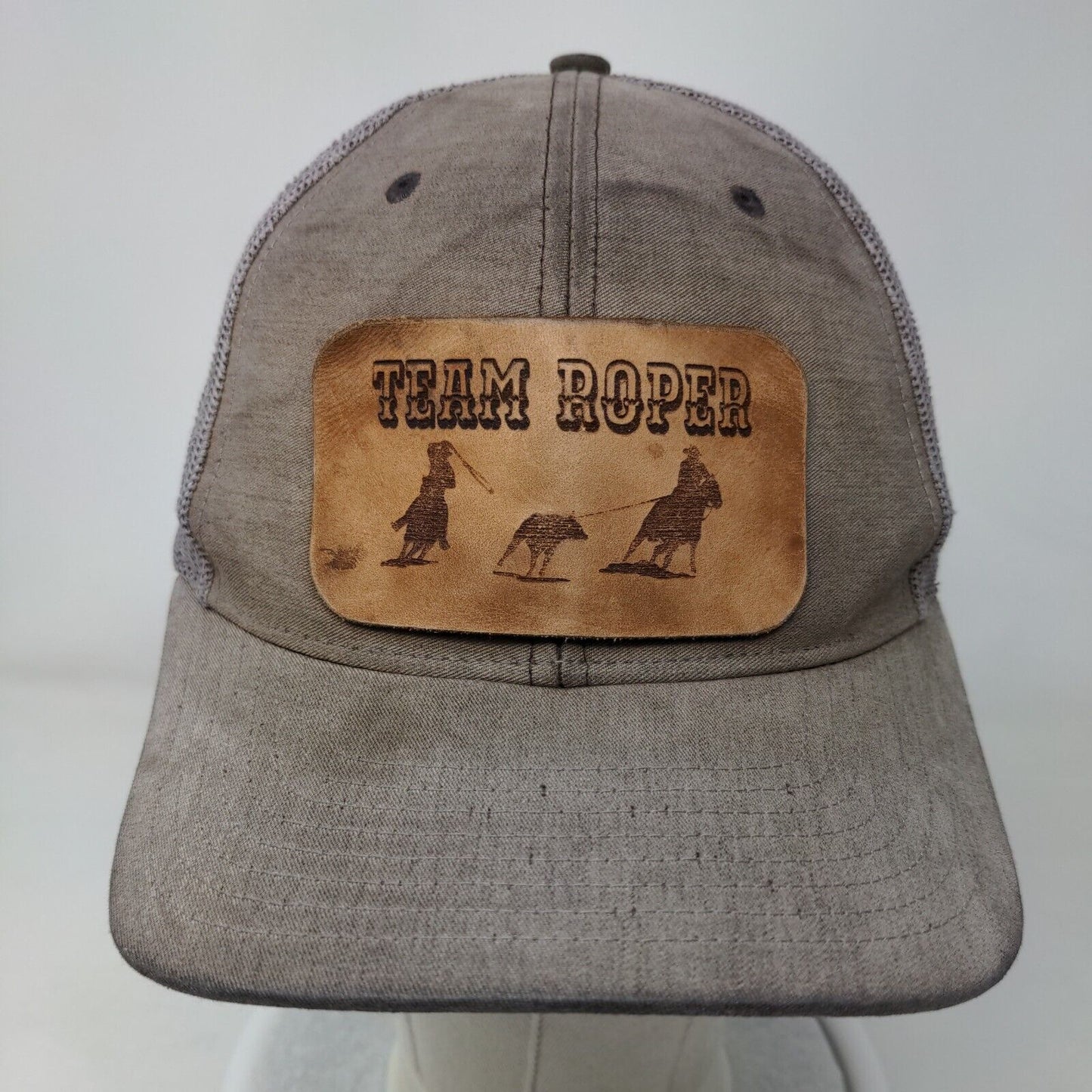Team Roper Snapback Mesh Back Trucker Hat Multi One Size Leather Patch