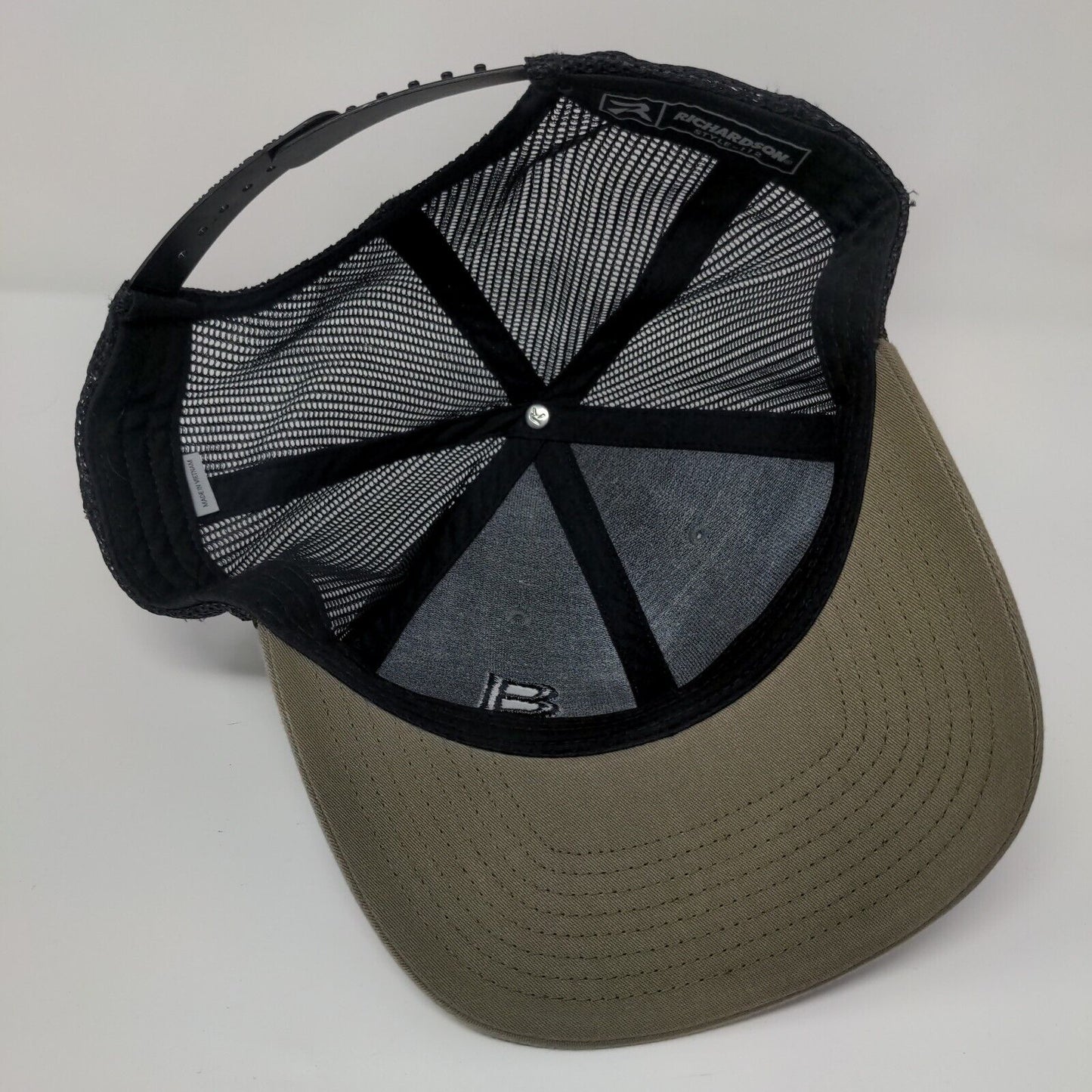 Richardson Snapback Mesh Back Trucker Hat Tan OSFA Embroidered Logo