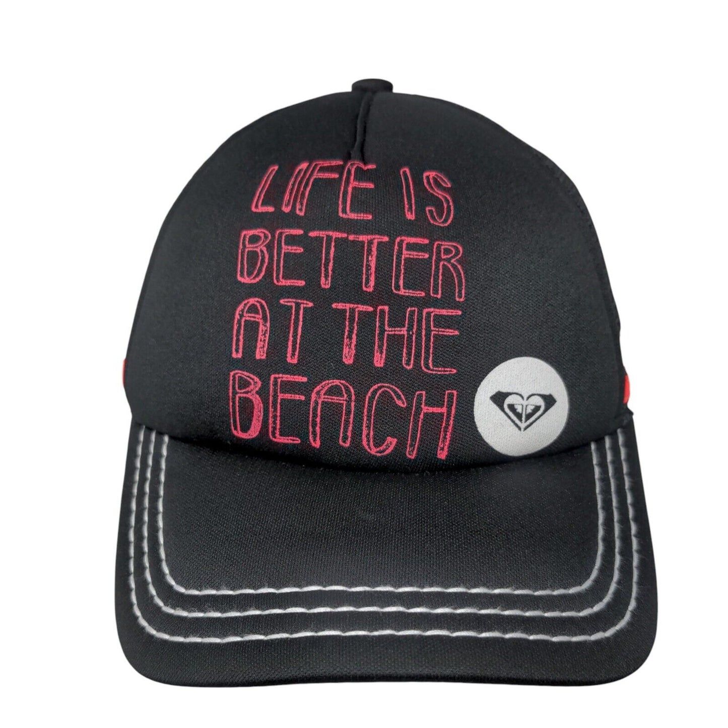 Life is Better at The Beach Snapback Trucker Hat Black One Size Mesh Back ROXY