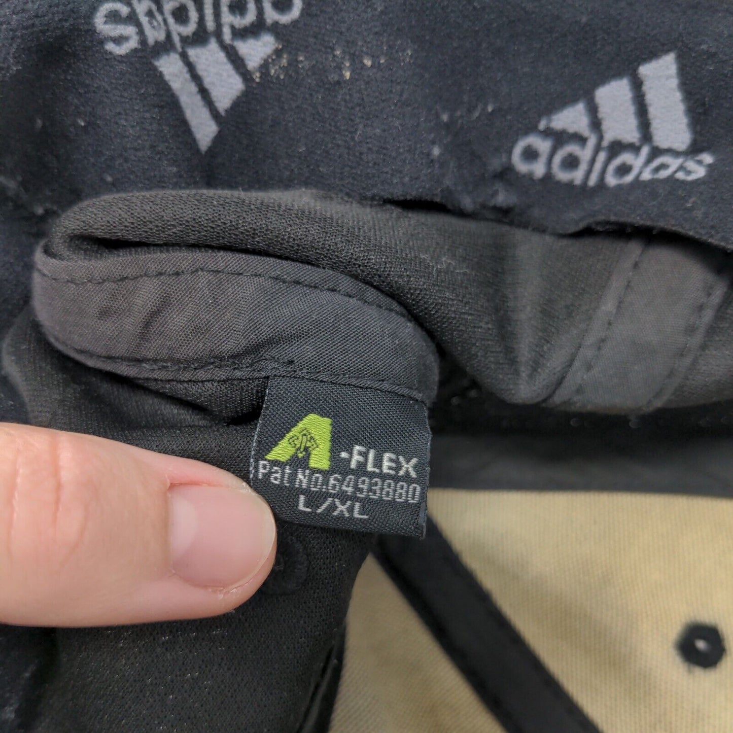 Adidas Fitted Hat Black L/XL A-flex Embroidered Logo Vented Holes 6 Panel