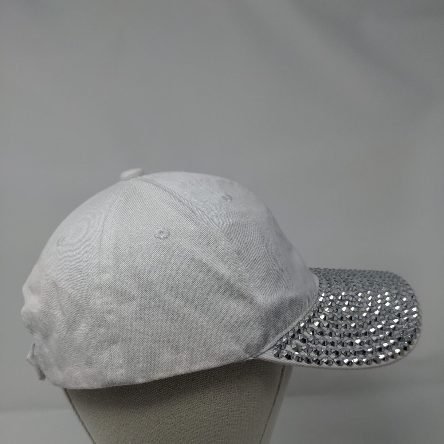 Something Special Strapback Hat White One Size Rhinestone Studded