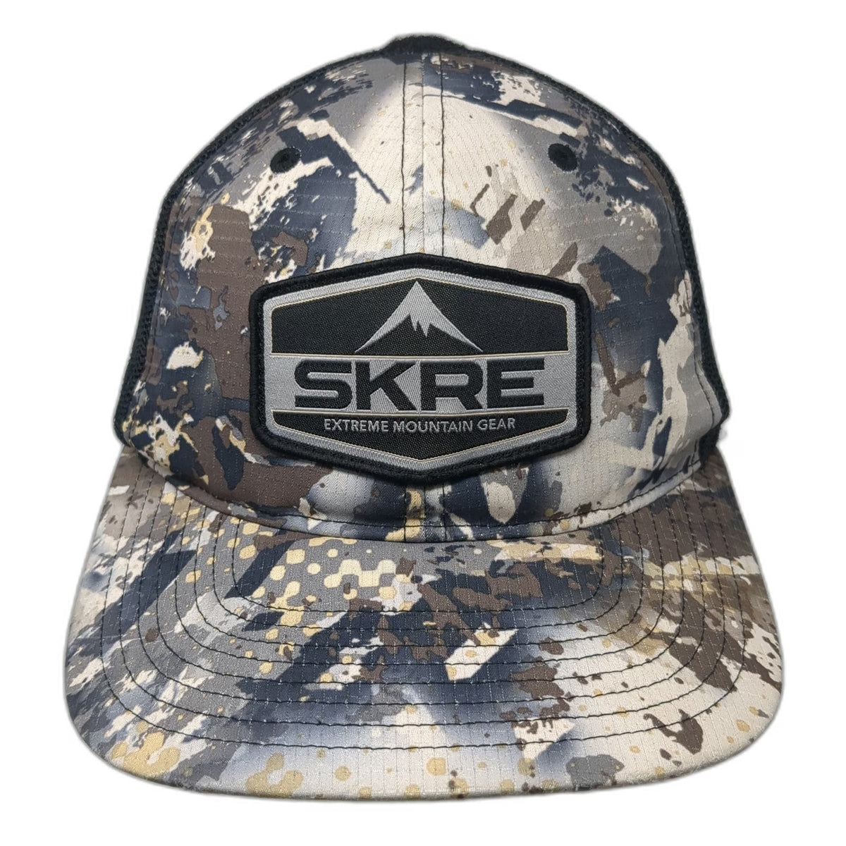 SKRE Trucker Hat Gray Black Camo One Size Mountain Gear Snapback Hunting Outdoor