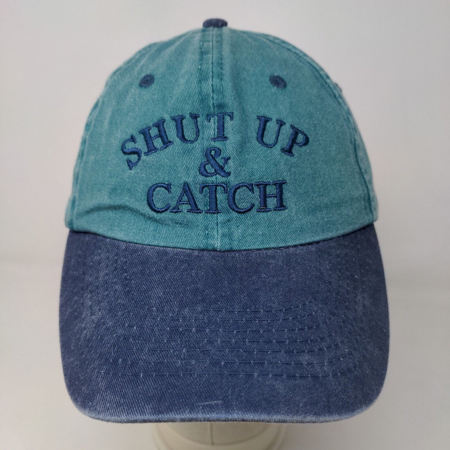 Distinctive Headwear Men's Strapback Hat Blue Shut Up & Catch Fishing Logo