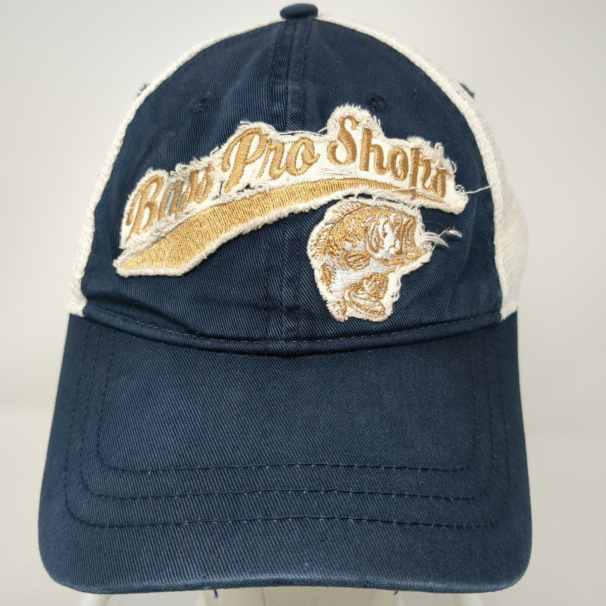 Bass Pro Shops Blue OSFM Baseball Cap Hat Mesh Back Fishing Patch Logo Buckle