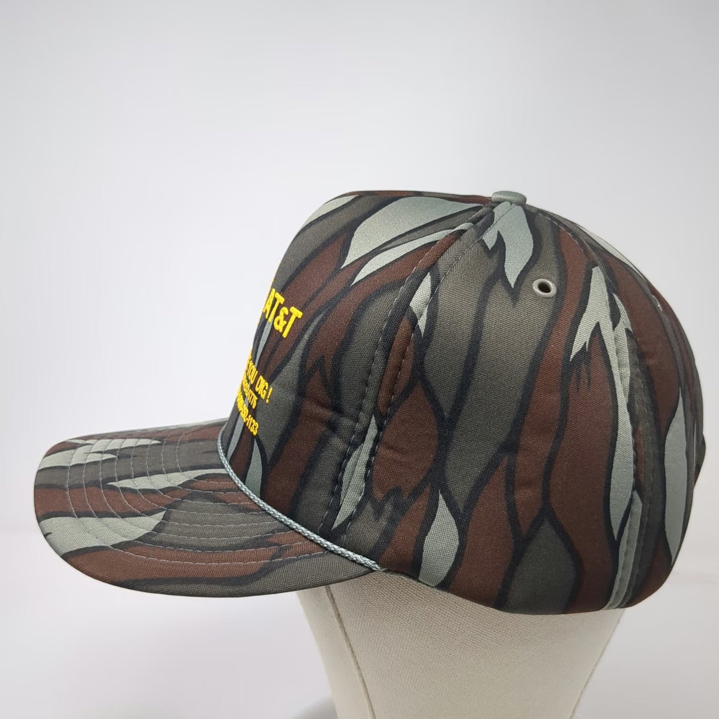 San Sun 5 Panel Green Camo Snapback Hat AT&T Call Before You Dig Rope Vintage