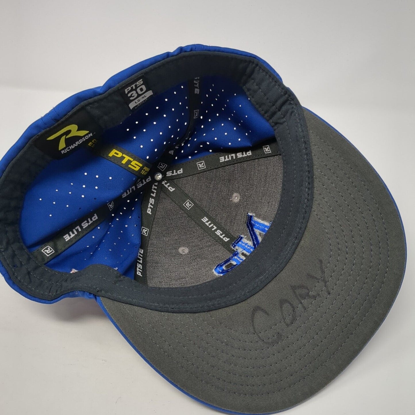 NB Fitted Hat Blue Large-XL Embroidered Laser Cut Richardson PTS Lite