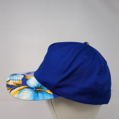 San Sun Snapback Hat Blue One Size Adjustable Floral Print Blank