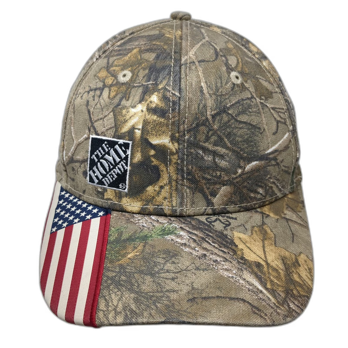 Home Depot Baseball Cap Brown One Size Camo American Flag Realtree Logo Hat