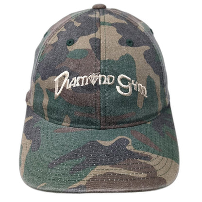 Flexfit Baseball Cap Green Camo XL Diamond Gym Logo Stretch Fit Woodland Hat