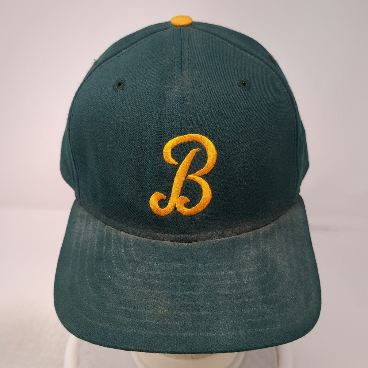 New Era Baseball Cap Green 7 1/2 Fitted Hat Lion Back Gray Underbrim Made in USA