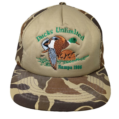 Dorfman Pacific 5 Panel Hat Beige Brown Green Camo One Size Ducks Unlimited 1986