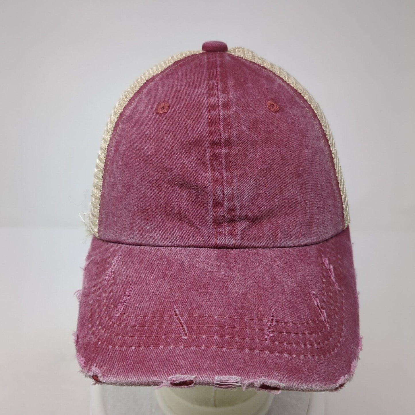 Unbranded Ponytail Trucker Hat Multicolor OS Adjustable Mesh Back Distressed