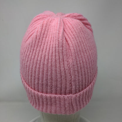 Dog Mom Ribbed Knit Beanie Hat Pink One Size Embroidered Solid