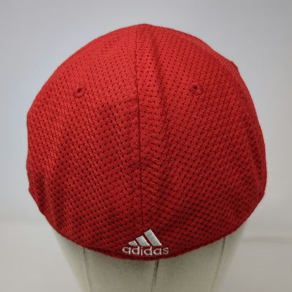 Adidas Baseball Cap Red XL Stretch Fit Curved Brim Polyester Embroidered Hat