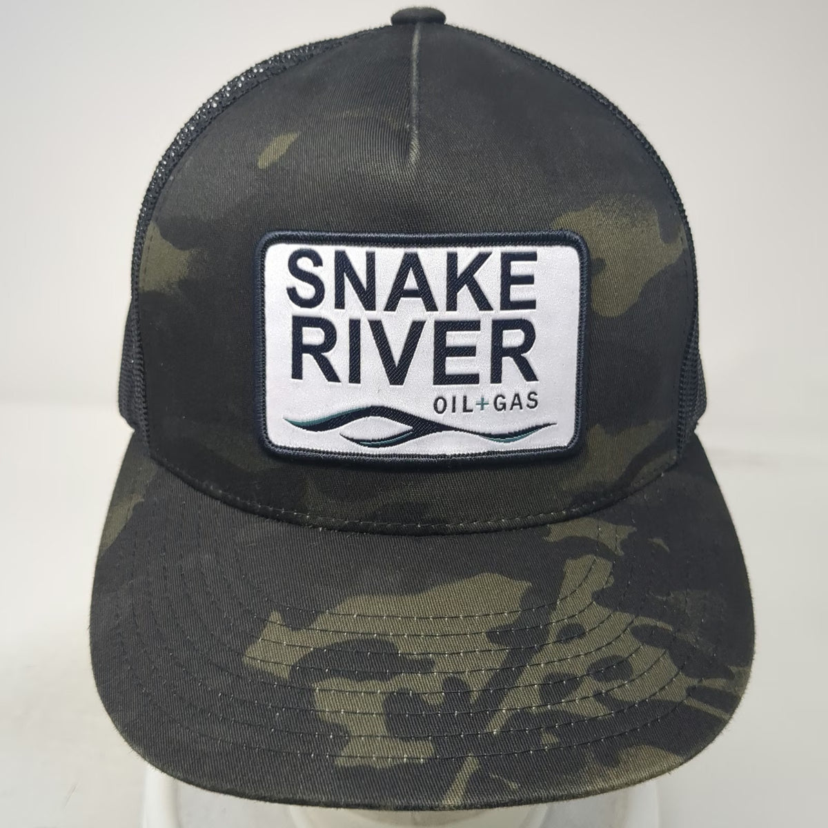 Yupoong Trucker Hat Green One Size Snapback Camo Snake River Oil Gas Patch