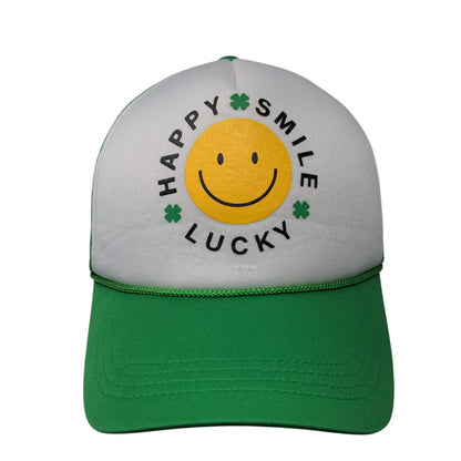 Happy Smile Lucky Snapback Trucker Hat Green OSFM Mesh Back David and Young