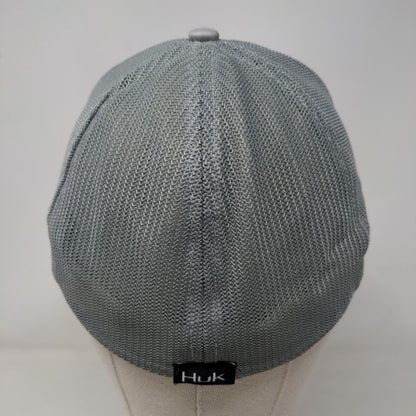 Huk Fishing Fitted Mesh Back Trucker Hat Gray L/XL Stretch 6 Panel