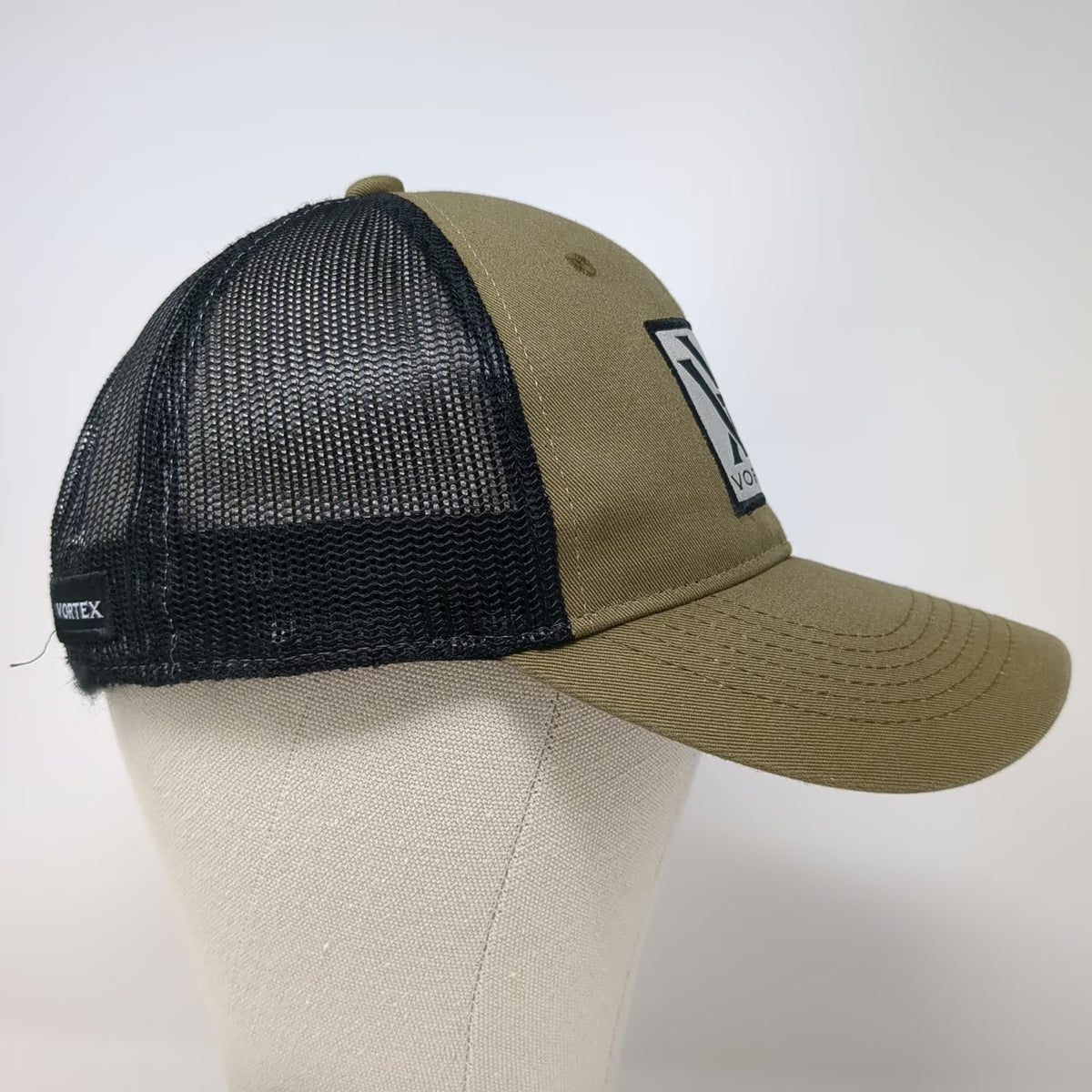 Vortex Trucker Hat Brown Black White OSFM Snapback Mesh Patch Logo Optics Cap