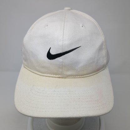 Nike Snapback Hat White One Size Adjustable Embroidered Swoosh 6 Panel