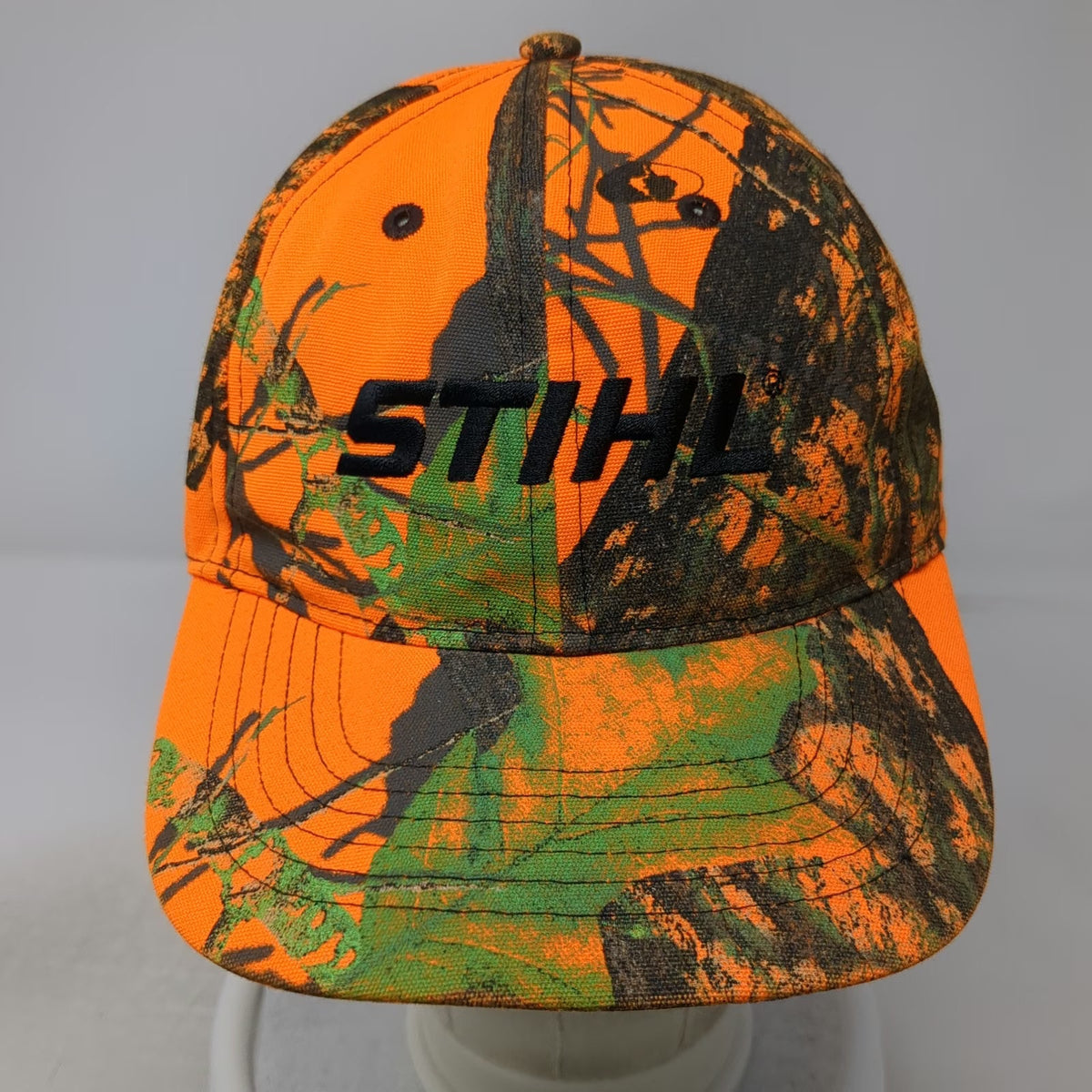 Stihl Baseball Cap Orange Green Brown Camo Mossy Oak Logo One Size Strapback Hat