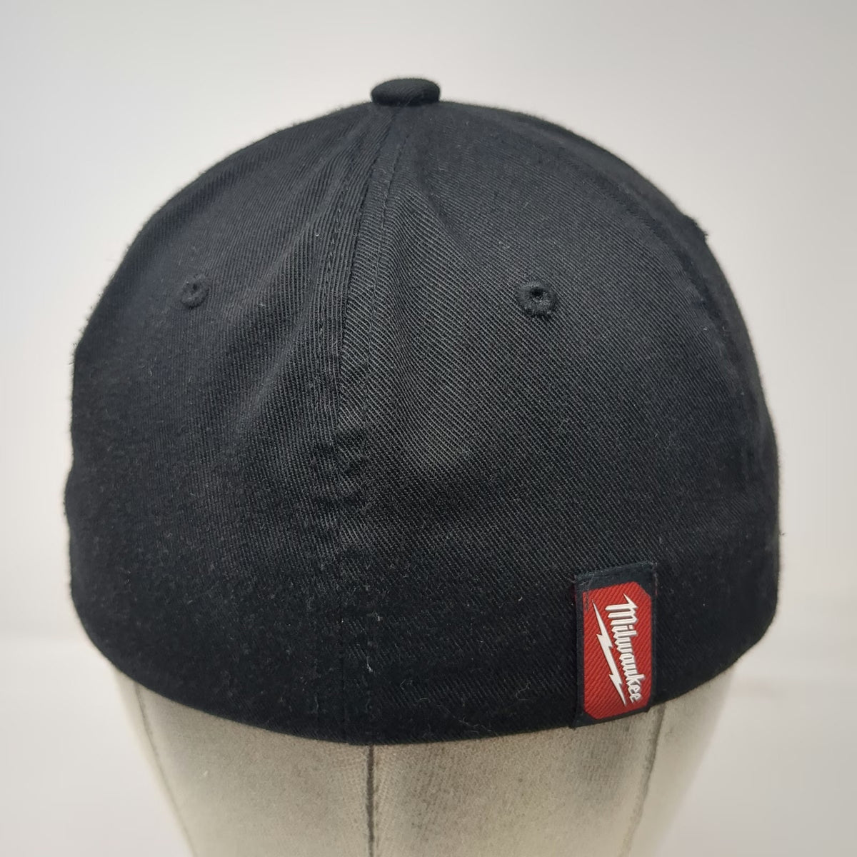 Milwaukee Tool Logo Black Cap M Stretch Fit Hat Curved Brim Gray Red Tab Work