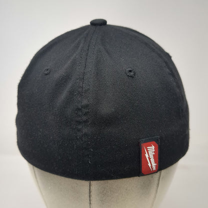 Milwaukee Tool Logo Black Cap M Stretch Fit Hat Curved Brim Gray Red Tab Work