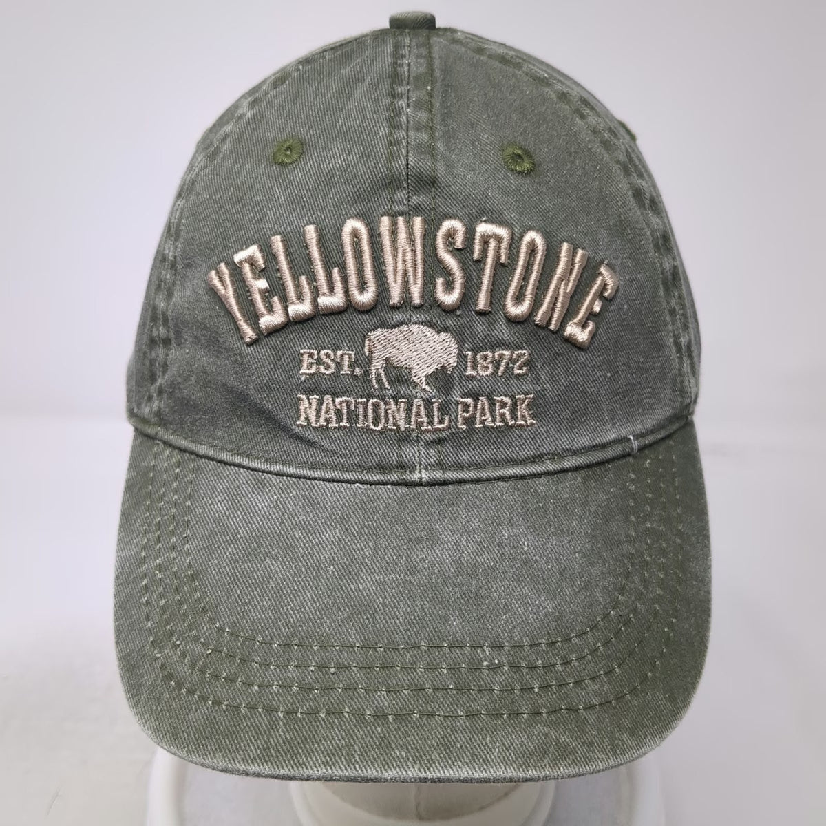 Lucky 7 Yellowstone National Park Buffalo Green One Size Baseball Cap Hat Cotton