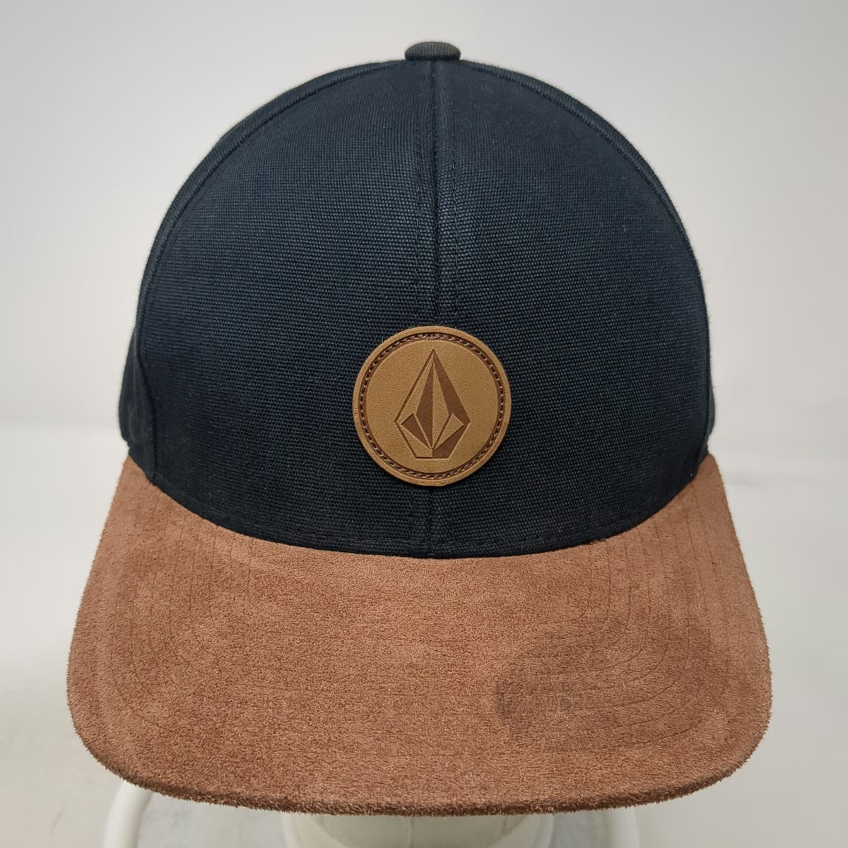 Volcom Snapback Hat Black Brown One Size Logo Patch Flat Brim Cotton Blend