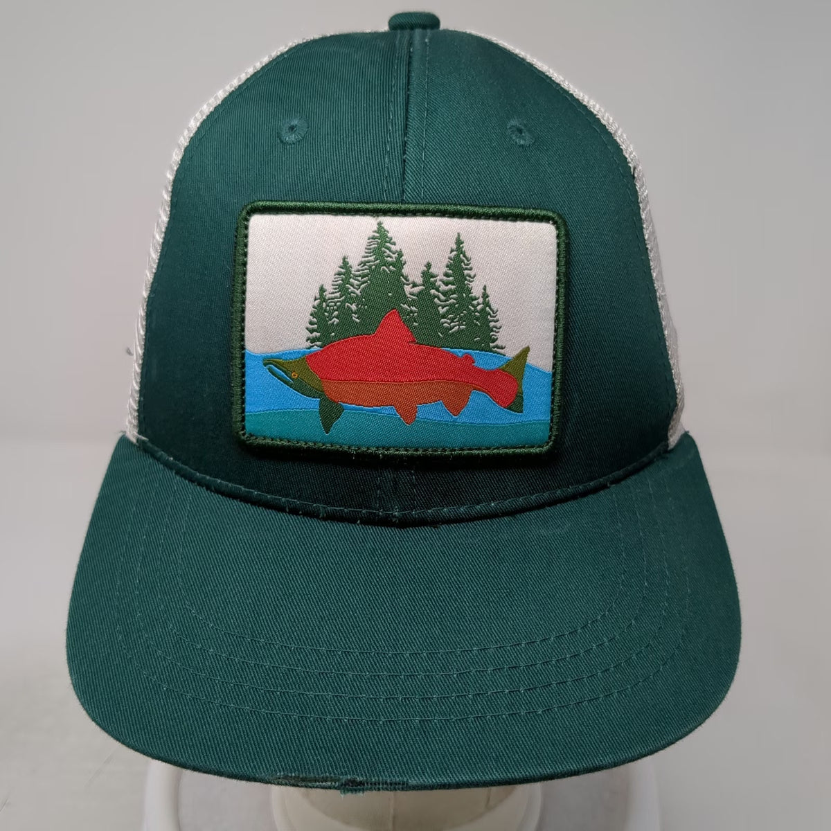 Umpqua Trucker Hat Green White One Size Salmon Patch Tongass Initiative Mesh