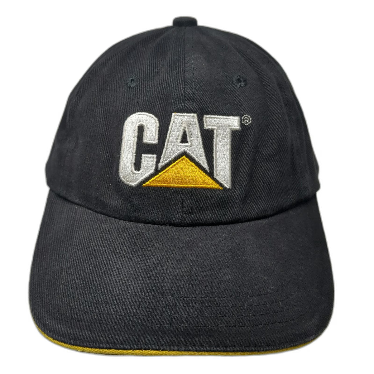 CAT Baseball Cap Black Yellow One Size Slideback Logo Cotton Sandwich Brim Hat