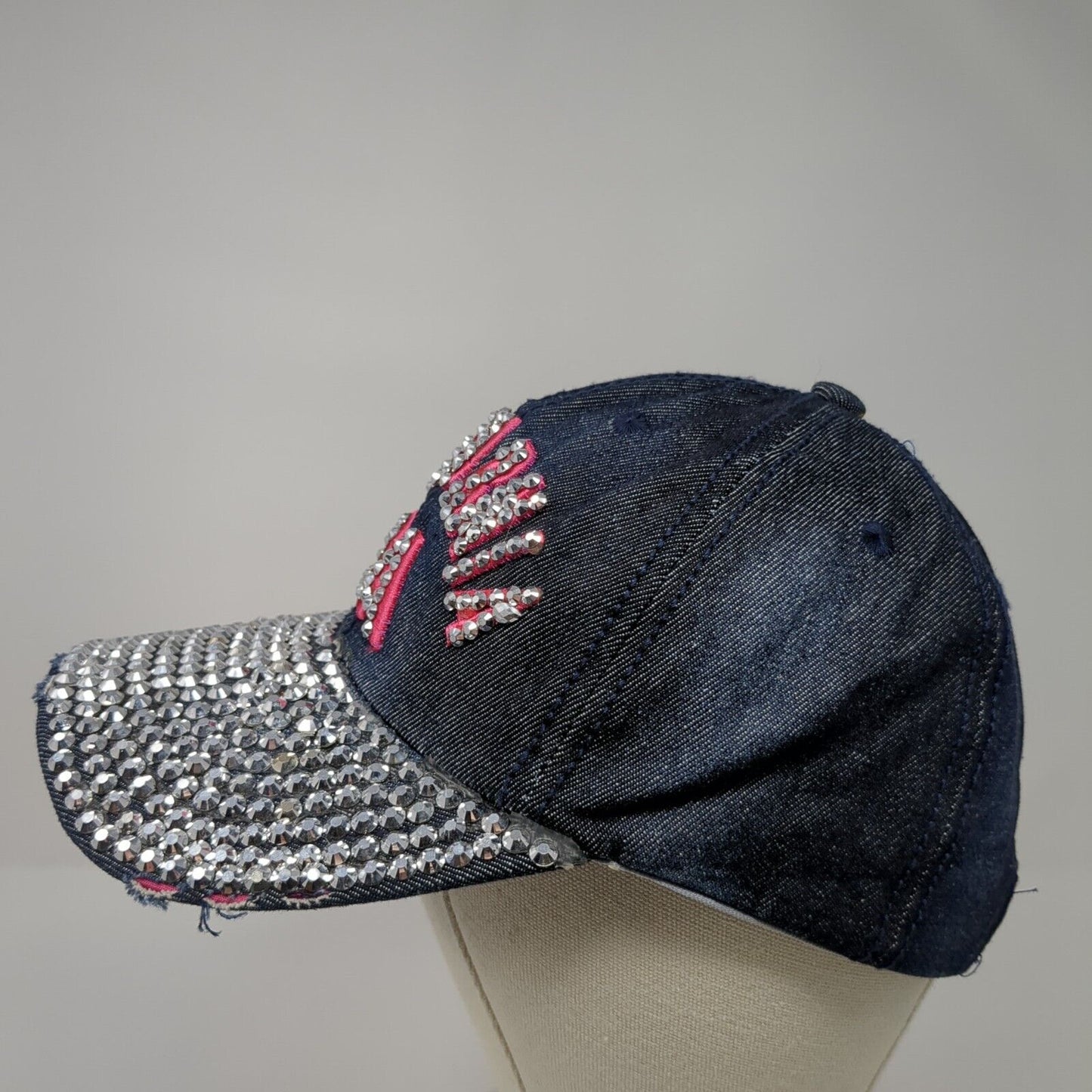 California CA Slideback Hat Blue One Size Adjustable Distressed Rhinestone Denim