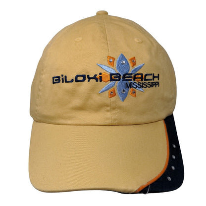 Biloxi Beach Mississippi Strapback Hat Tanish-Yellow Embroidered Bling