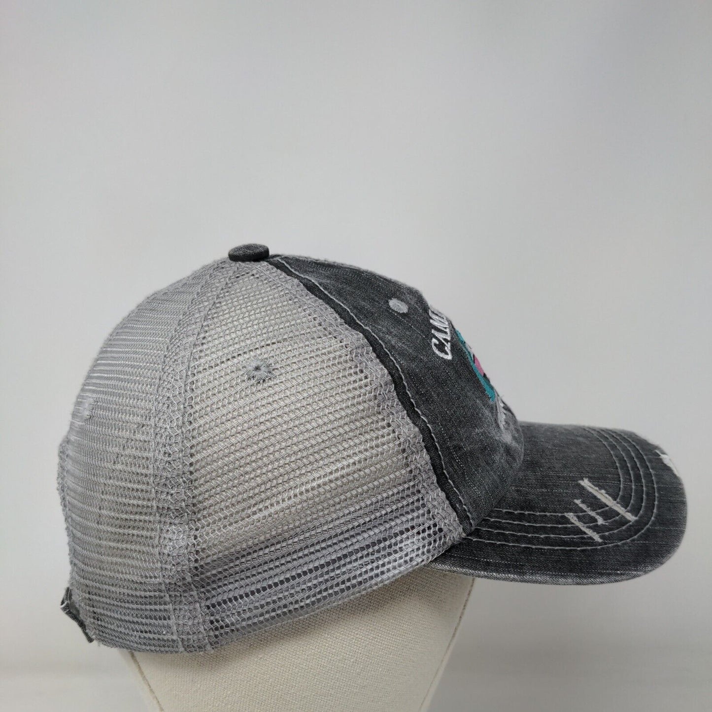 Camping Hair Don't Care Strapback Trucker Hat Gray One Size Katydid