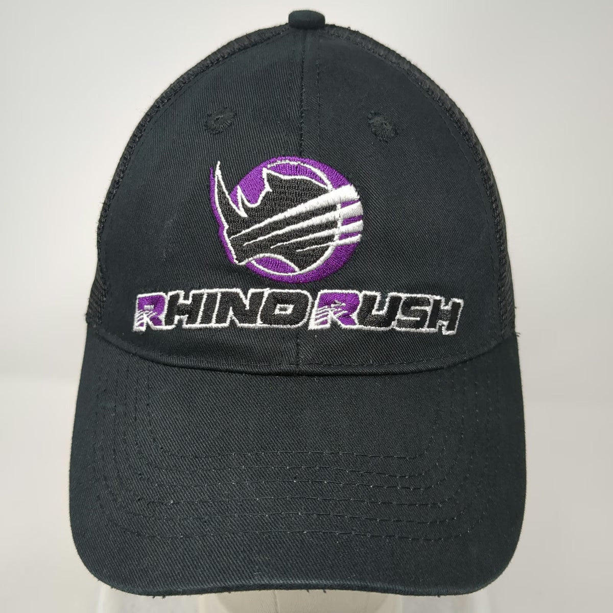 Rhino Rush Trucker Hat Black One Size Snapback Mesh Back Embroidered Logo