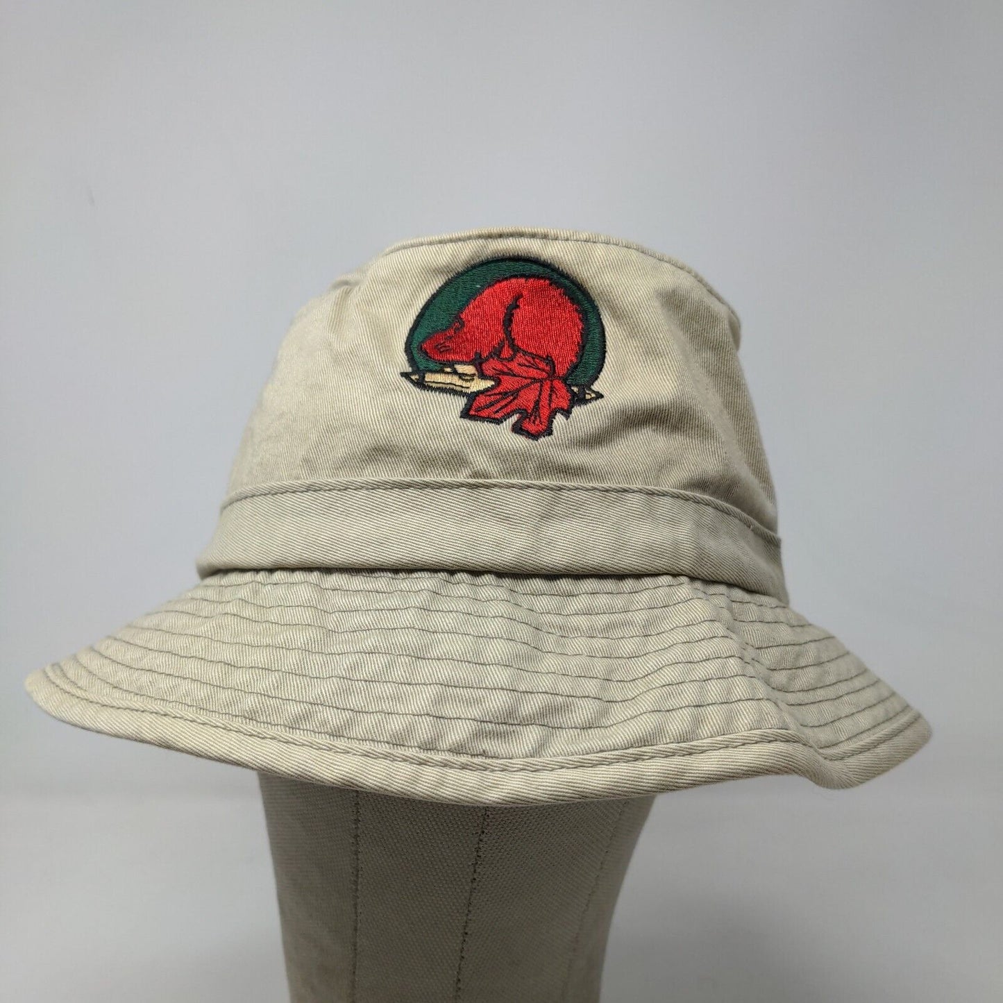 AJM Men's Bucket Hat Tan Size OSFM Embroidered Canada Beaver Logo Cotton