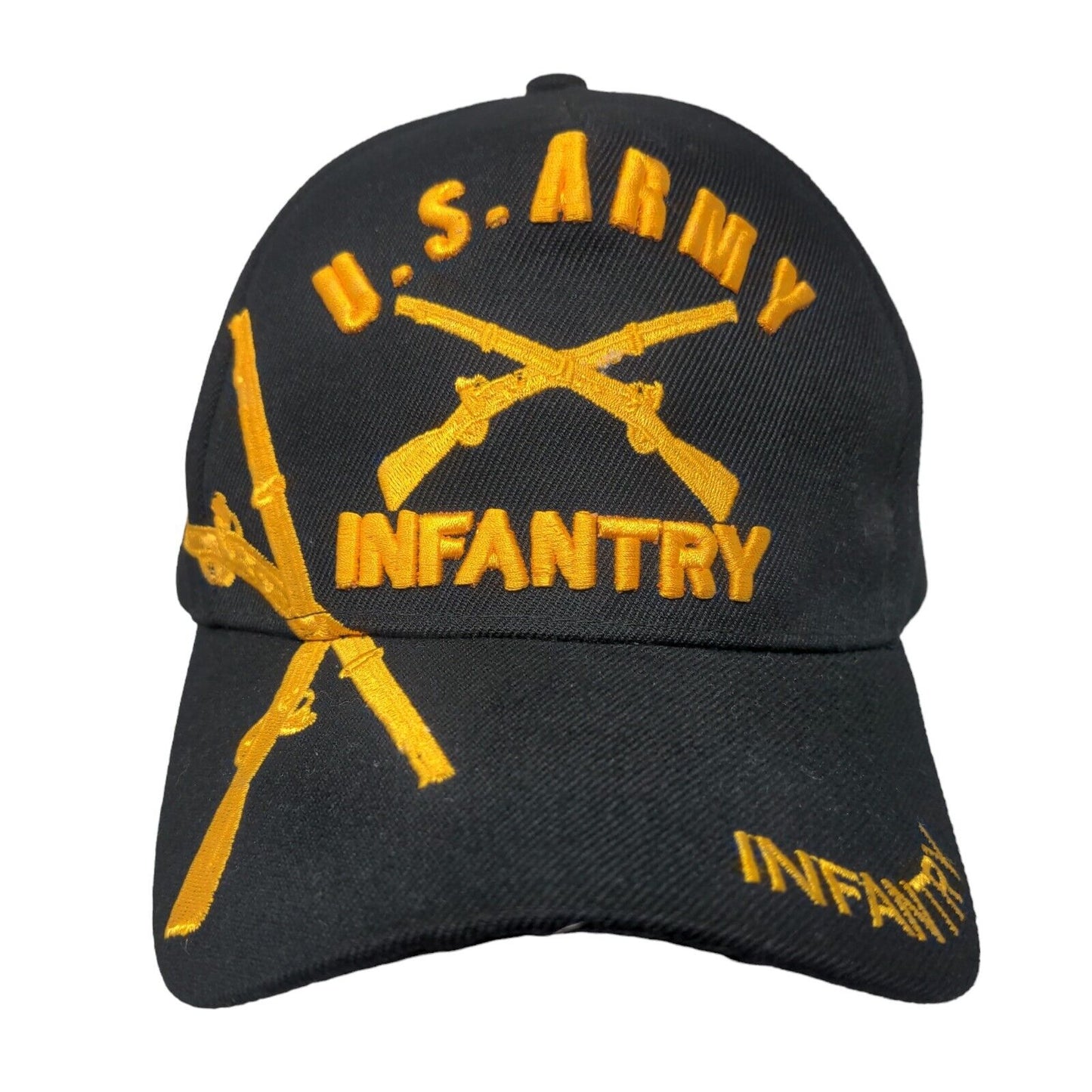 US Army Infantry Strapback Hat Black One Size Adjustable Embroidered 6 Panel