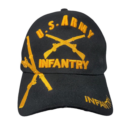 US Army Infantry Strapback Hat Black One Size Adjustable Embroidered 6 Panel