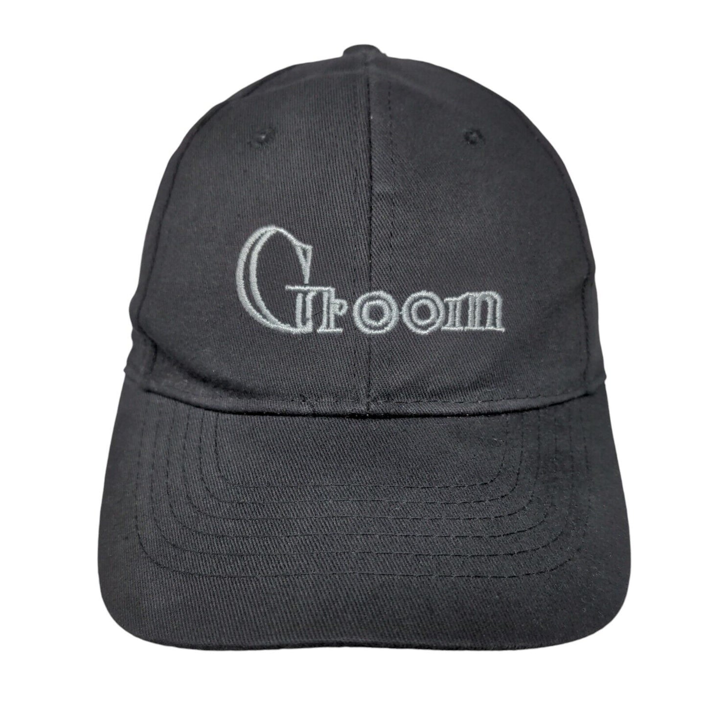 Groom Stretch Strapback Hat Black One Size Adjustable Embroidered Vented Holes